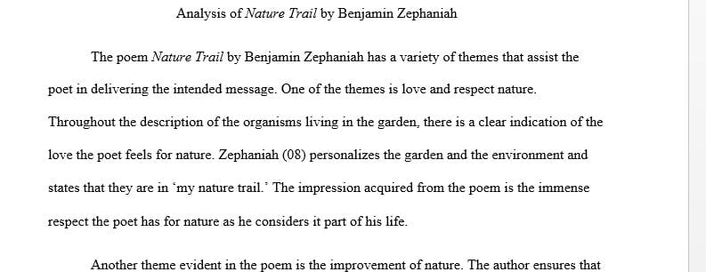 Write a four page paper analyzing a work of your choosing that qualifies as nature literature