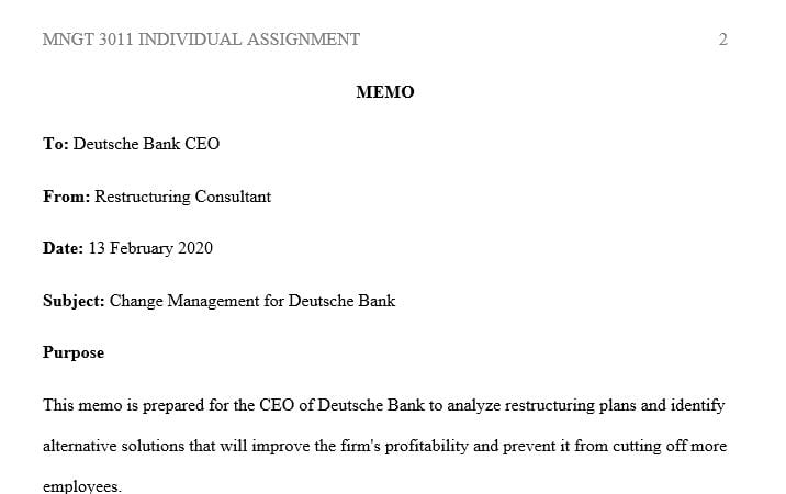 Write about the job cut issues of Deutsche Bank according to the instruction guidelines.