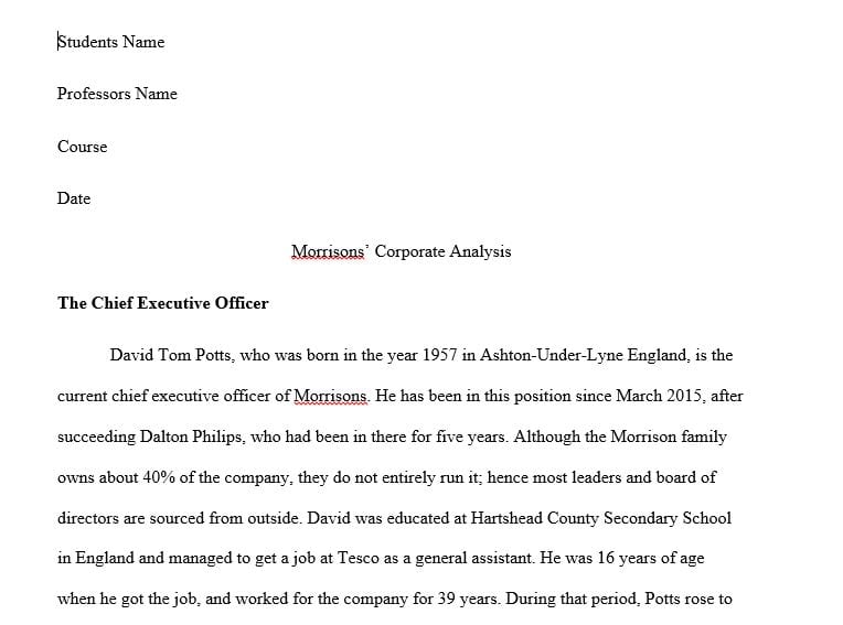 Write an analysis report about the UK company Morrisons