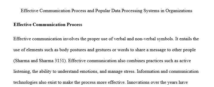Write an essay to describe the effective communication process and the popular data processing systems