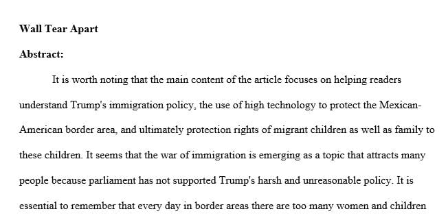 Write research paper about Trump' immigration policy, use technology at the border, the right for children and family immigration
