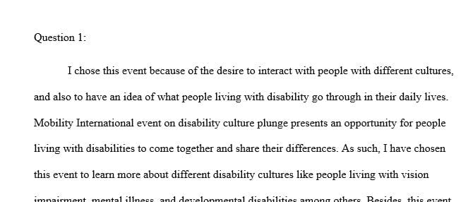 You are required to engage with individuals who identify as being a part of the Disability Community