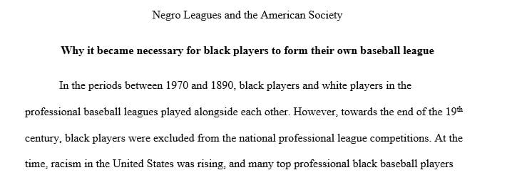 Examine the importance of the Negro Leagues to African American society and culture