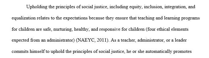 Explain how upholding principles of social justice specifically relates to the expectations of early childhood professionals and ethical practice.