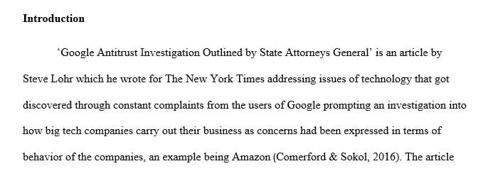 Google Antitrust Investigation Outlined by State Attorneys General’ by Steve Lohr in the New York Times