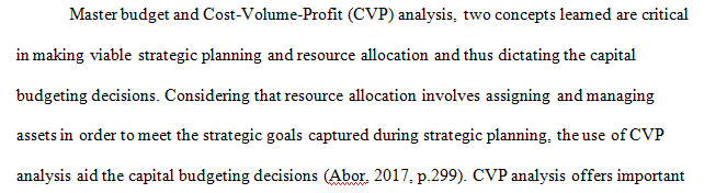 Focus: Strategic Planning Implications Concerning Resource Allocation and Capital Budgeting Decisions
