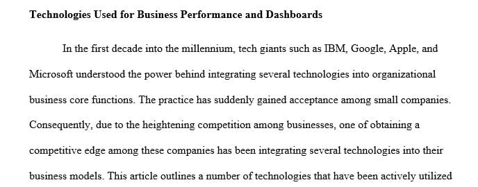 Research various technologies used for Business Performance and Dashboards.