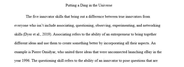 What are the 5 innovator’s skills? Give a real example from the case studies given in the article for each skill.