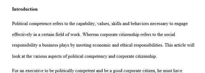 What knowledge, skills and individual behaviors must an executive have to be politically competent and to be good corporate citizens