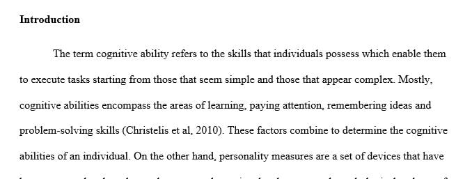 Write a 1,000-1,250-word paper on general cognitive abilities and personality measures as predictors of future job performance.