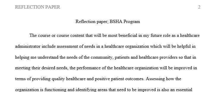 Write a 175- to 350-word reflection of your experience in the BSHA program and explain your role in the healthcare industry.