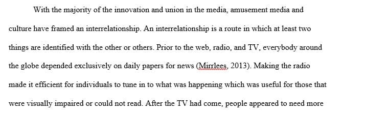 Write a 350-word paper in which you investigate the interrelationship between the entertainment media and culture.