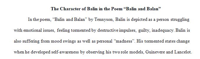 Write a paper on the character Balin in the poem Balin and Balan by Aflred Lord Tennyson