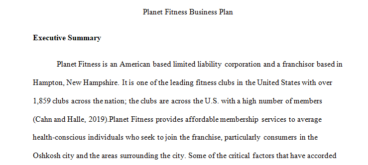 A business plan for planet fitness