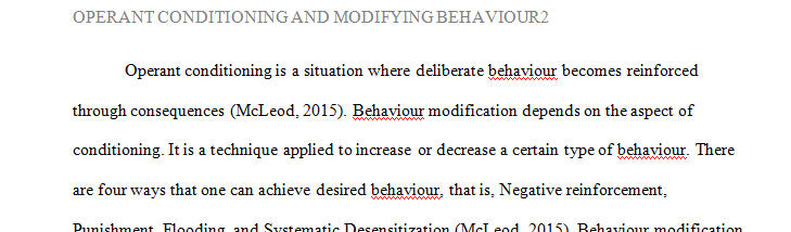 A term paper done on Operant Conditioning and Modifying a Behavior.