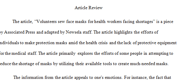 Review of the article you read last week about the students making masks