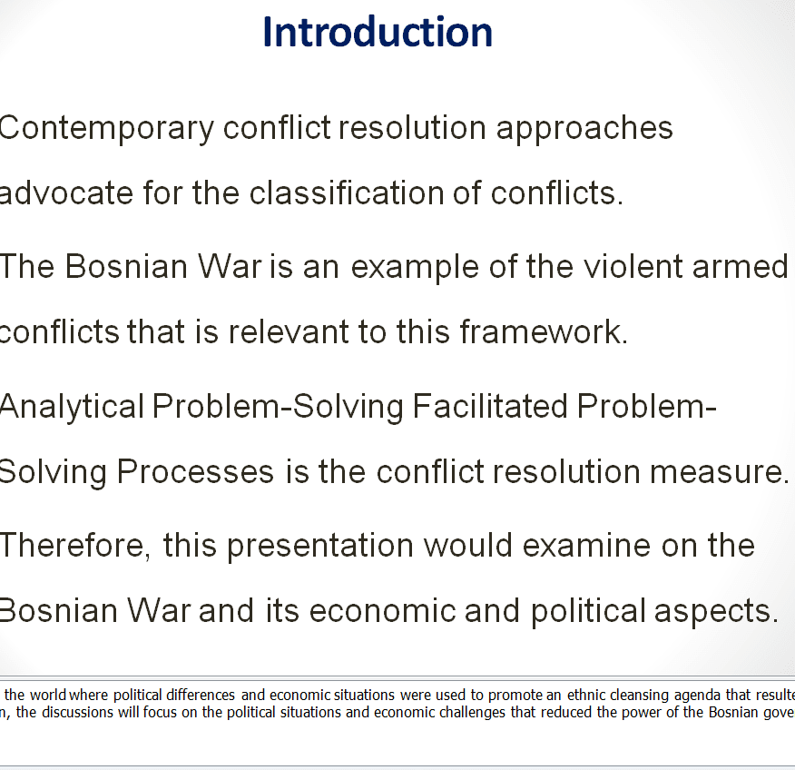 A Contemporary Conflict Resolution approach to the Bosnian War