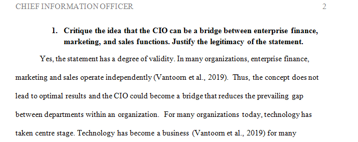 CIO can be a bridge between enterprise finance marketing and sales functions