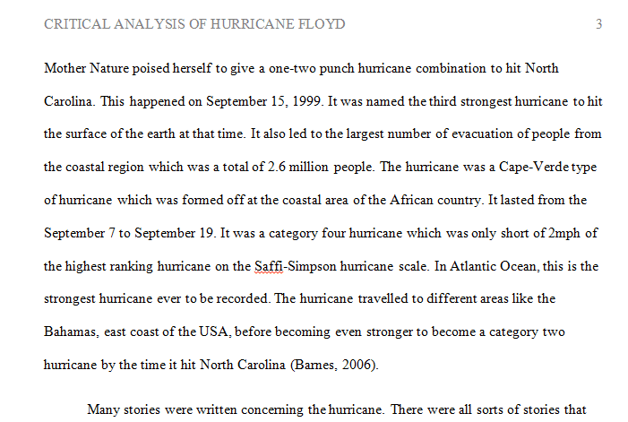  Critical Analysis of Hurrican Floyd