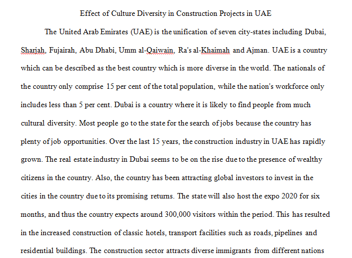 Effect of culture diversity in construction projects in UAE.