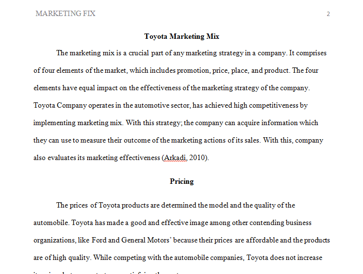 Marketing Mix section of the Final Marketing Plan
