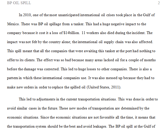 Reflect on the BP oil spill as it relates to the global supply chain