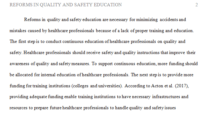 What future steps do you consider necessary to bring about meaningful reform in quality and safety education