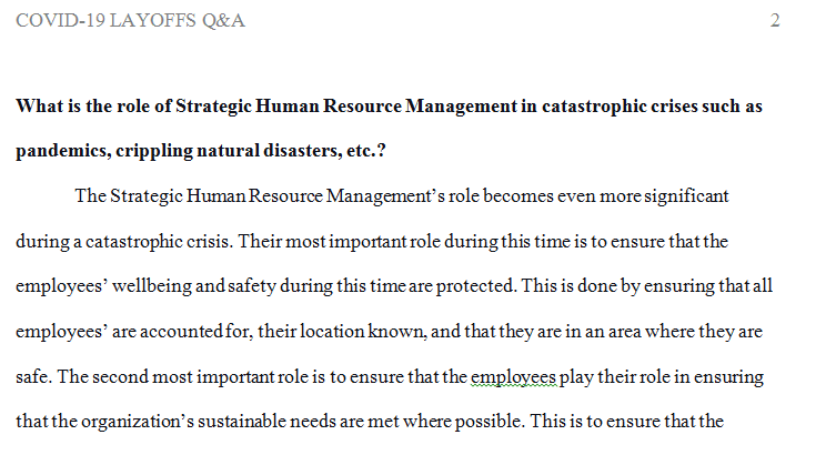 What is the role of Strategic Human Resource Management in catastrophic crises such as pandemics crippling natural disasters