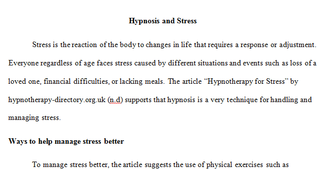  What type of stress is hypnosis recommended for