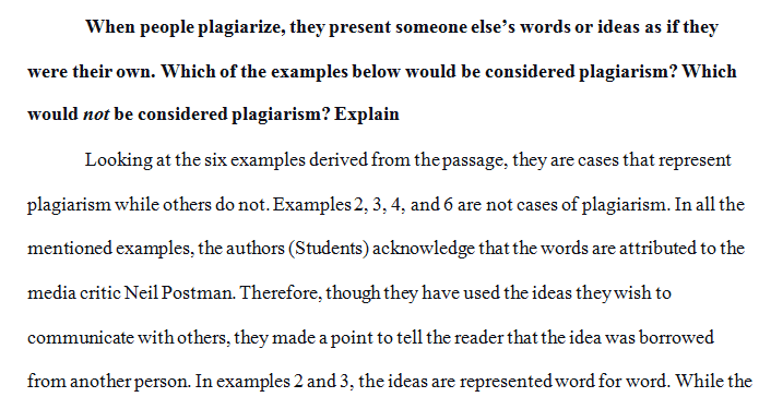 Which of the examples below would be considered plagiarism?