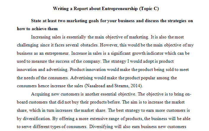 Writing a report about Entrepreneurship 