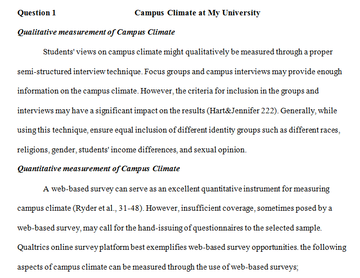 Campus climate might qualitatively be measured through a proper semi-structured interview technique