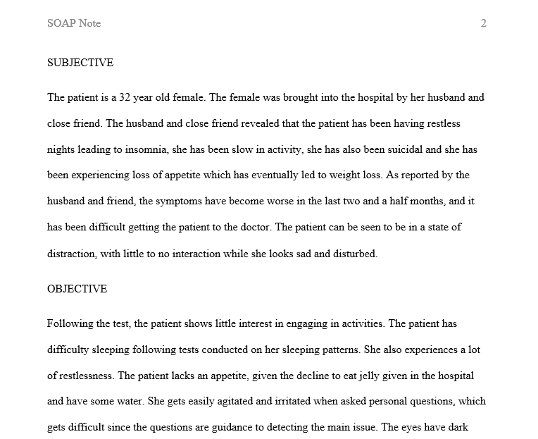 Create a SOAP note that would go in the client’s chart following the visit