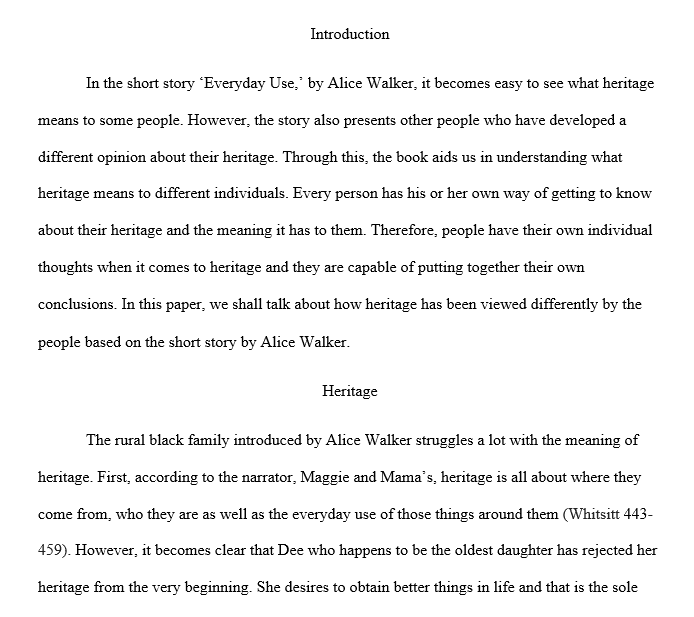 Paper on the story everyday use by alice walker