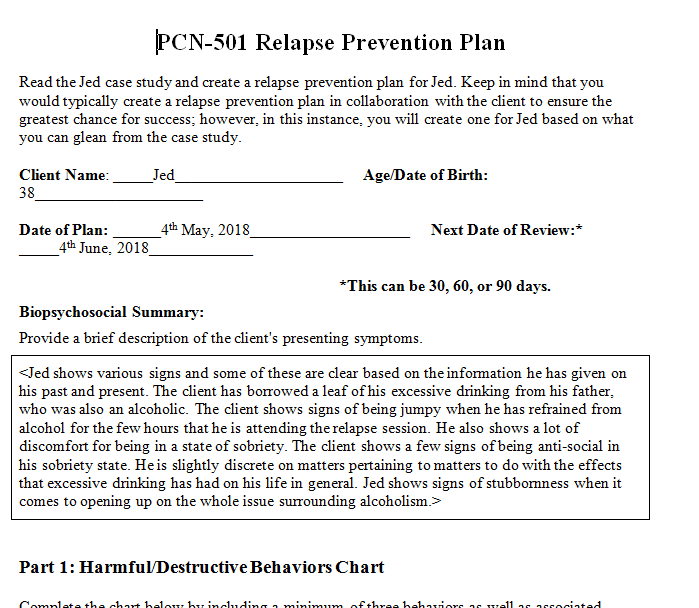 Read the “Jed Assessment Case Study” and imagine that Jed is your client