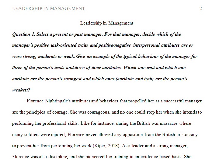 Select a present or past manager. For that manager, decide which of the manager positive task-oriented traits 