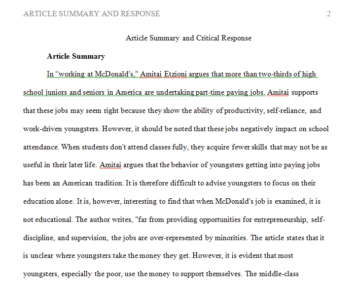 The Summary and Critical Response
