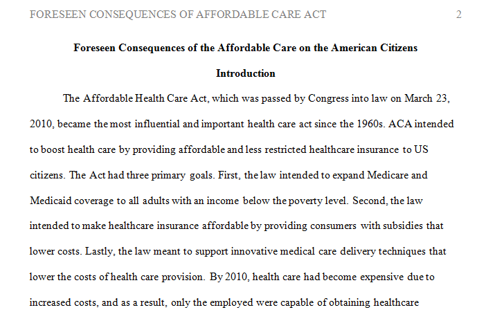 What are the foreseen consequences of the CARE ACT and how will this impact the foreseen future for American citizens.