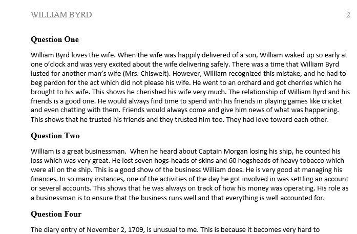 What did you learn about William Byrd’s relationship with his wife and friends?