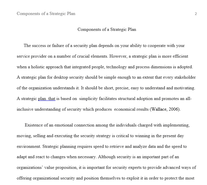 Identify what you feel are necessary components of a strategic plan for desktop security.