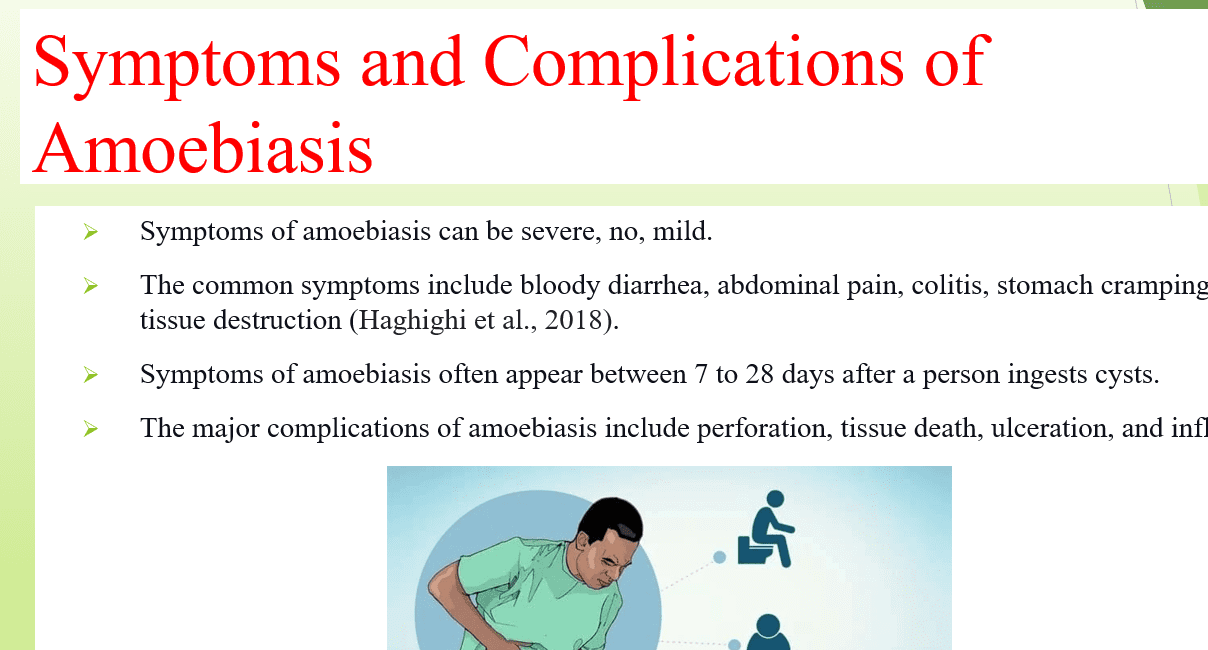 Causative agent diagnosis symptoms of  Amoebiasis
