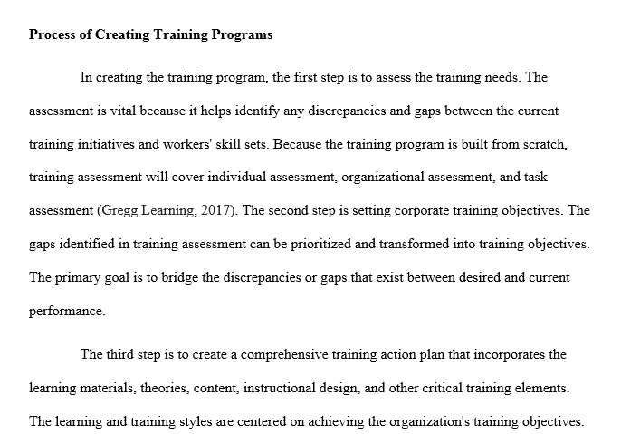 The CEO has approved funding for your project to create a training and development system for the organization.
