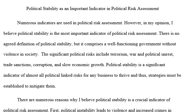 Why political stability is an important indicator in political risk assessment