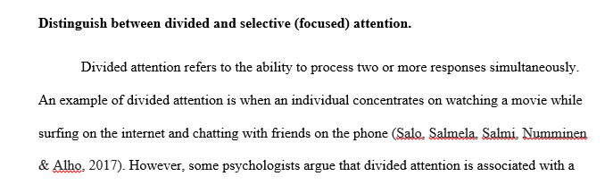 Distinguish between divided and selective (focused) attention.