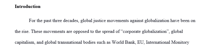 The assignment will be to explore the websites for various Global Justice Movement organizations.