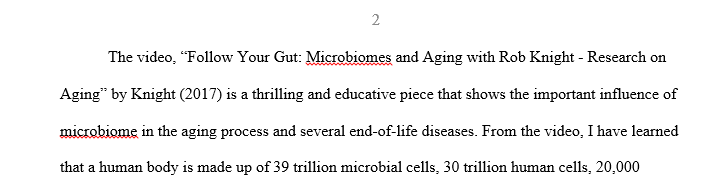 Watch the following video about the micro biome and then write a one page journal about what you learned.