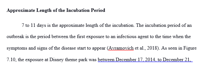 What was the approximate length of the incubation period? Explain your answer with the help of data from the outbreak and Figure 7.10.