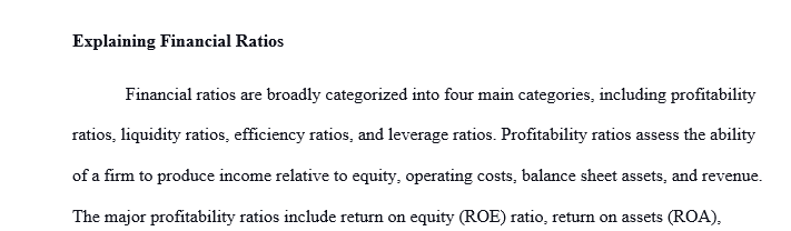 Write a full two-page paper that explains financial ratios and how ratios are used in business.