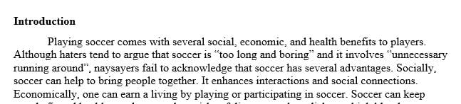 Soccer; the reason why we should play it and its importance for people