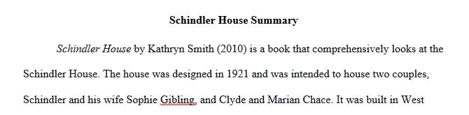 Write a brief summary (120 - 150 words) about the Schindler House